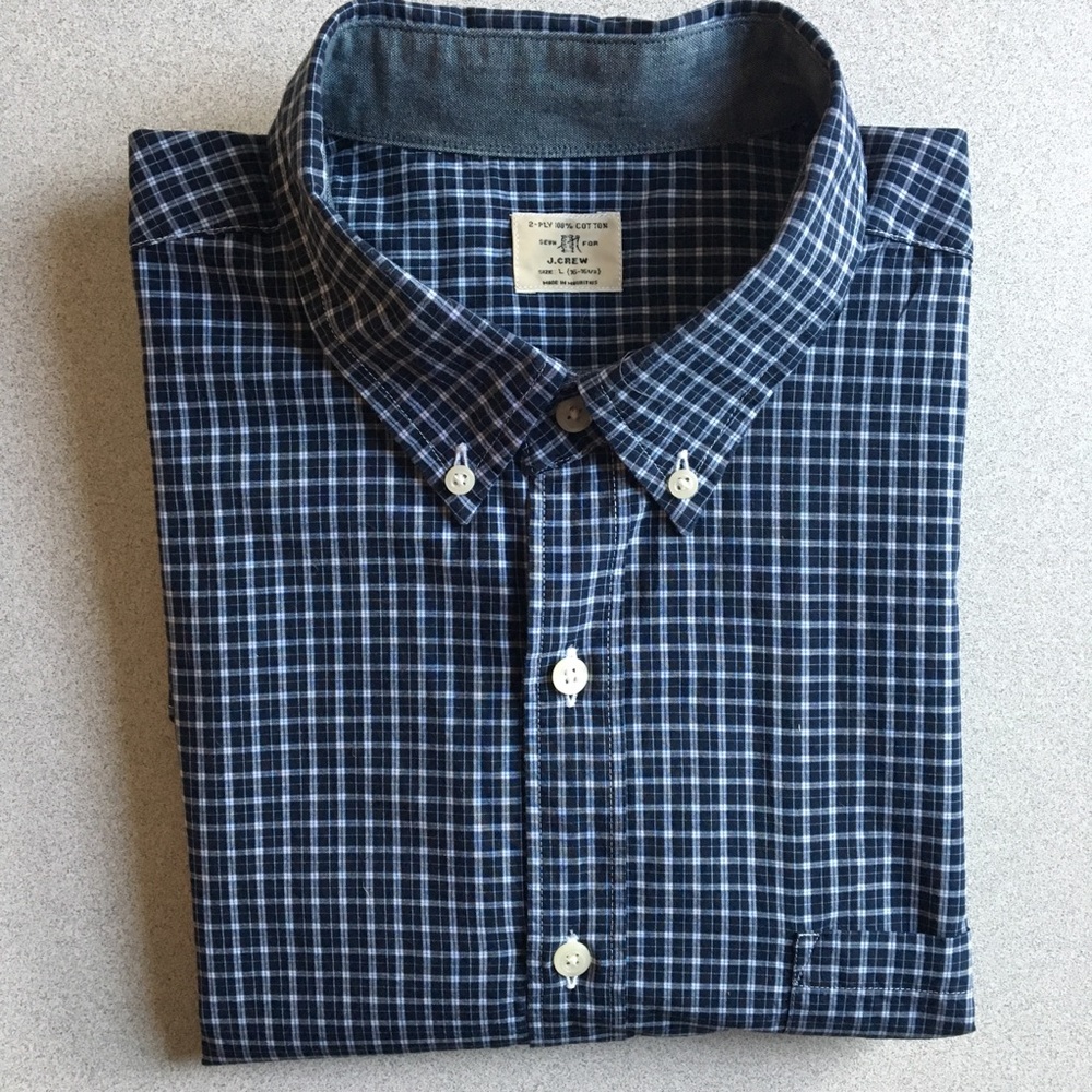 J Crew men’s navy/white button down.